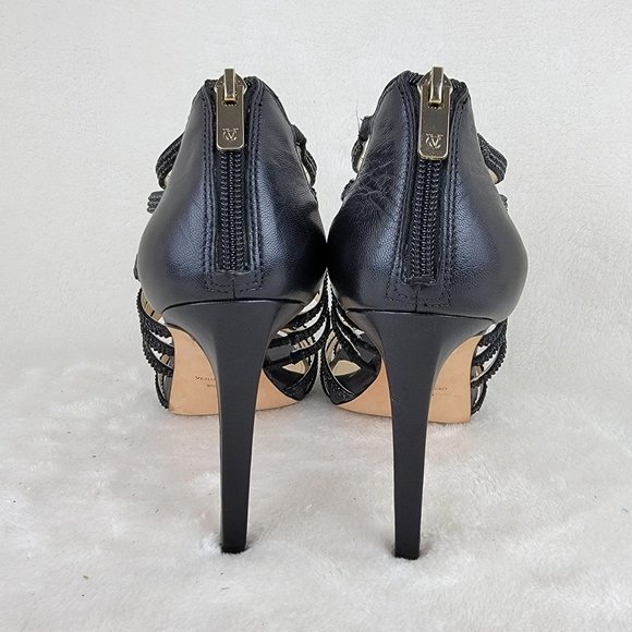 VC Signature VI-BRIGITTE Black Crystal Studs Strappy High Heels Zipper Sandals - Picture 4 of 9